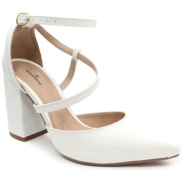 Imagem de Sapato Scarpin Modarpe Tiras Salto Grosso Confortável S16 (Branco, BR, Adulto, Numérico, 36)