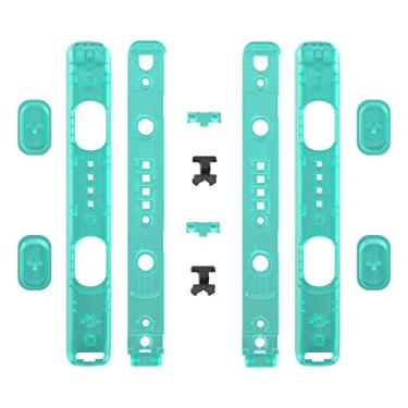 Imagem de eXtremeRate Capa de substituição DIY para alça Joycon, transparente, transparente, verde esmeralda, personalizada, botões para Nintendo Switch e Switch, modelo OLED – pacote com 2