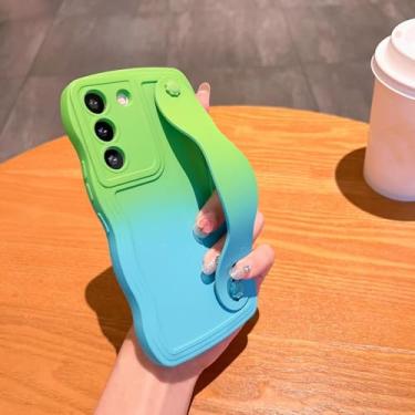 Imagem de MVVKKY Para Samsung S24 Ultra Case Alça de Pulso Corrente de Mão Gradiente Cor Silicone Macio Capa (Para Samsung S24 Ultra/Verde Azul WD)
