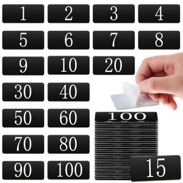 Imagem de Blulu 100 adesivos retangulares de acrílico numerados para armário 6 x 2,5 cm placa de porta de acrílico placas com fita autoadesiva para mesa, porta, escritório, 1-100