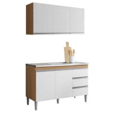 Imagem de Balcão de Pia 120cm e Armário Aéreo Andreia Amêndoa Branco - AJL - AJL