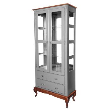 Imagem de Cristaleira Espelho Portas Gavetas Prateleiras Vidro Cinza