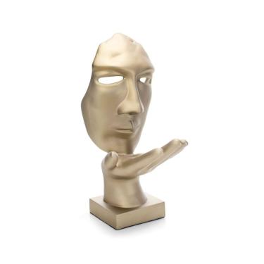 Imagem de Máscara Decorativa Sopro Em Cerâmica Ouro Velho Fosco 35x16x20 Cm - D'rossi