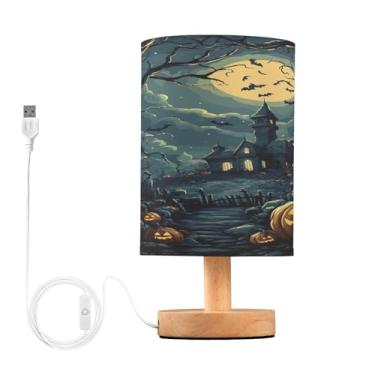 Imagem de Joisal Candeeiros pequenos de mesa de cabeceira assustadora para casa assombrada de Halloween, lâmpada de mesa para dormitório com porta USB, lâmpada de quarto, reforma da casa