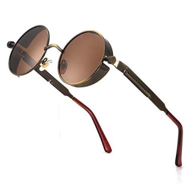 Imagem de GYsnail Make the world clear Óculos de sol Steampunk polarizados para homens, estilo redondo gótico, armação circular de metal, Marrom, 50 mm