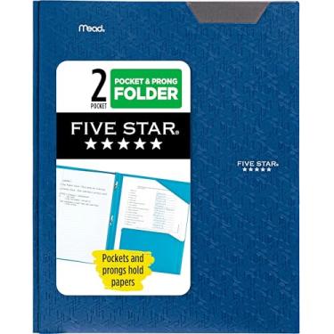 Imagem de Five Star Pasta de 2 bolsos, pasta de plástico com abas fixas e fixadores de pinos, comporta papel de 21 cm x 28 cm, azul pacífico (72115)