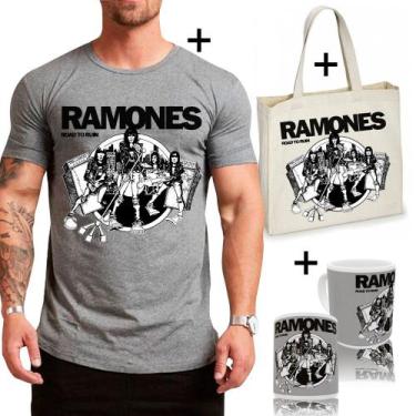 Imagem de Kit Combo Camiseta Banda Ramones + Sacola Ecobag + Caneca - LADO B ROC