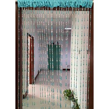 Imagem de ZiDeTang Cortina de porta com contas acrílicas para decoração de casa com borlas (azul, 100 cm por 195 cm)