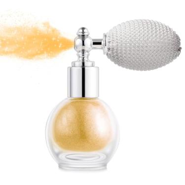 Imagem de Meilury Spray De Glitter Para Cabelo E Corpo, Pó Iluminador Holográfico, Brilhante Roupas Rosto, Com Brilho Solto, Acessórios Festivais Raves (Dourado)