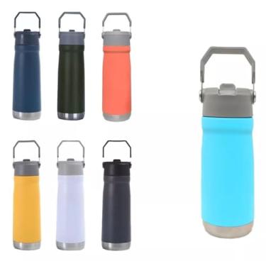 Imagem de Garrafa Térmica 650ml Inox com Tampa de Alça e Canudo, Isolamento a Vácuo, Parede Dupla, À Prova de Vazamentos, Reutilizável, para Bebidas Quentes e Frias – Academia, Escritório e Viagens-Preta