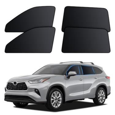 Imagem de ZATOOTO Persianas de janela de carro para Toyota Highlander 2021-2024, 4 peças de capas magnéticas de janela de carro - Cortinas de privacidade 100% de bloqueio de luz, sombra de sol de janela lateral
