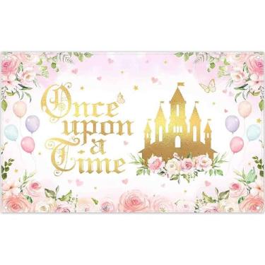 Imagem de Yriujul Tecido 183 x 109 cm Once Upon a Time Pano de Fundo Rosa Castelo Antigo Floral Princesa Conto de Fadas Borboleta Fotografia Fundo Meninas Decorações de Festa Crianças Faixa Fotográfica