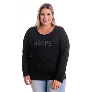 Imagem de Blusa Feminina Manga Longa Morcego em Visco Estampada "HOPE"-Feminino