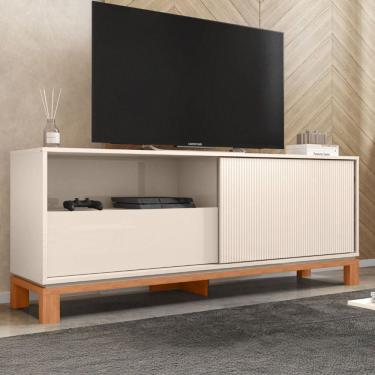 Imagem de Rack para TV Até 55 Polegadas Mondrian 1 Porta 1 Gaveta Ripado 3d Off White/Freijó - Caemmun