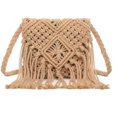 Imagem de Avisky Bolsas de palha para mulheres - Bolsas transversais de palha boho bolsas transversais para mulheres, Cáqui com borlas