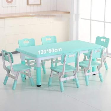 Imagem de Conjunto De 6 Cadeiras De Mesa Longa Para Crianças, Mesa De Atividades Plástica Retangular De 120 * 60 Cm, Altura Ajustável, Para Creche Creche Centro De Educação Infantil, Green, Light Green