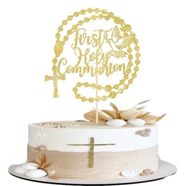 Imagem de Rsstarxi 1 Pack First Communion Cake Topper Gold Cross Glitter Dove God Bless Theme Cake Pick for Christian Baptism Baby Shower Bithday Party Cake Decorations Supplies