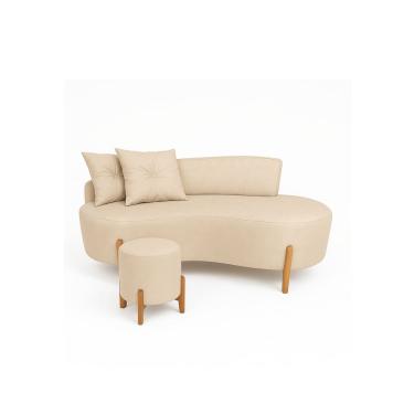 Imagem de Conjunto  Sofá Curvo Orgânico + 01 Puff  Luna Boucle Bege - Montanaris Decor
