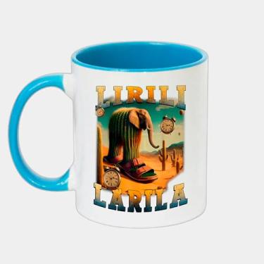Imagem de Caneca Branca com Alça e Interna Azul de Porcelana 325ml - Lirili Larila Brainrot Meme 2