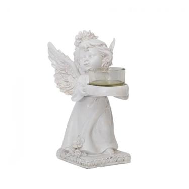 Imagem de Castiçal branco de resina - castiçal de anjo pequeno para decoração de casa, 7,5 x 7,5 x 18 cm, 460 g - decoração de casa estilo retrô europeu