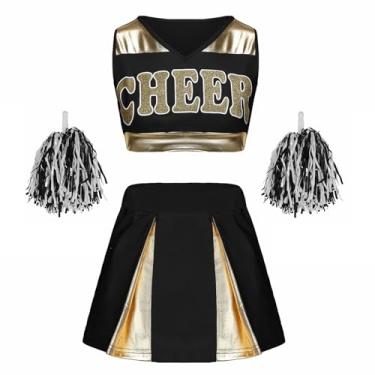 Imagem de GRAJTCIN Cheerleader Costume for Women Cheer Uniform Schoolgirl Cheerleading Outfit Halloween Party Crop Top Dress (M, Black)