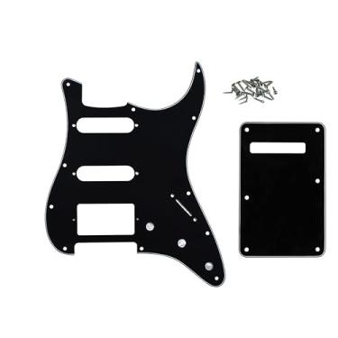 Imagem de ROZILO Conjunto de placa traseira de guitarra HSS Pickguard preta de 11 furos 3 Ply Strat para Fender EUA/México, peça de guitarra Stratocaster padrão