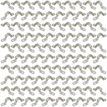 Imagem de HUIXHAO Hxh 100 Peças De Braçadeiras Conduíte Aço Inoxidável 1/2", Suporte Em U Furo Duplo Para Serviços Pesados, Cintas Rígidas Tubos Instalações Emt