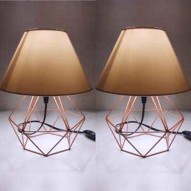 Imagem de Abajur Pequeno luminária Com Aramado Retrô Ideal Para Quarto Diamante KIT 2 (Rose Cupula Branca)