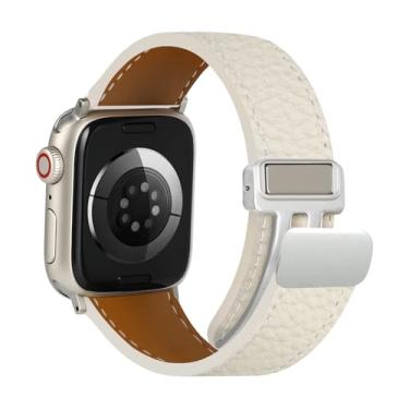 Imagem de Pulseira magnética de couro compatível com Apple Watch séries 10/9/8/7/6/5/4/3/2/1/SE/Ultra 2 de 46 mm, 45 mm, 44 mm, 41 mm, 40 mm, 38 mm, 40 mm, 38 mm, 1 e SE/Ultra 2 de 46 mm, 40 mm