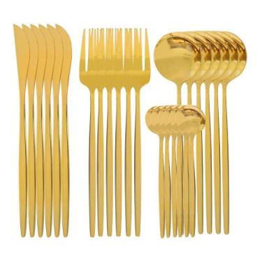 Imagem de Conjunto Talheres de 24 Peças de Facas e Garfos Dourado Grillrelax
