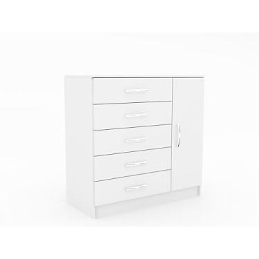Imagem de Cômoda 5 Gavetas 1 Porta Grande Armazenamento Luxo Compacta Multiuso Moderna Decorativa Organizadora Design Quarto (Branco)
