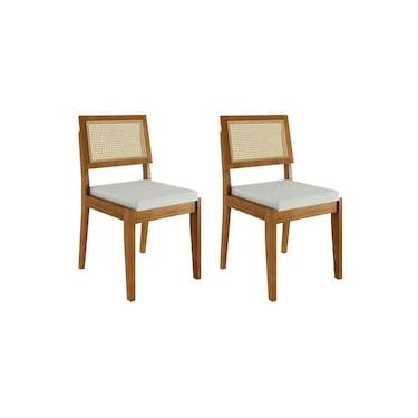 Imagem de Conjunto com 2 Cadeiras de Jantar Nesher Rainha em Madeira com Estofado em Linho – Amadeirado