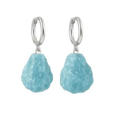 Imagem de Brinco de Argola Água Marinha - Cristal Natural, Prata 925