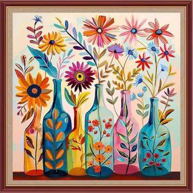 Imagem de Dooxvey Kits de ponto cruz para adultos iniciantes, gama completa de kits de ponto cruz estampados kits de bordado para iniciantes, padrões de ponto cruz de 11 ct - vaso de flores colorido 45,7 x 45,7