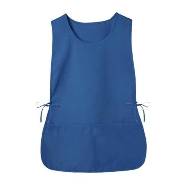 Imagem de Ioensy de sapateiro, babador de garçom com 2 bolsos fundos, de cozinha, laços laterais para cosmetologia, barbeiro, jardineiro, restaurante, Azul