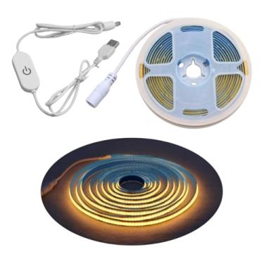 Imagem de Fita Led 320 Cob 2m e 3m 5v Usb Branco Quente 3000k Amarela Ajuste dimerizavel decoração casa quarto Pc Carro Dupla face