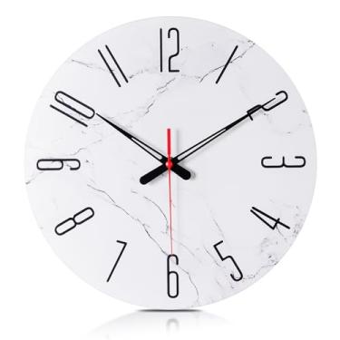 Imagem de Henescribe Relógios de parede de vidro de 25,4 cm para decoração de sala de estar, relógios de parede decorativos operados por bateria, relógios de cozinha silenciosos, relógio de parede para quarto