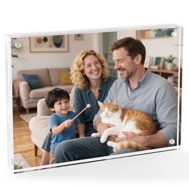 Imagem de Vhzozx Moldura de acrílico 10 x 15 cm, moldura magnética transparente dupla face, 20 mm de espessura, sem moldura, para mesa (1 unidade)