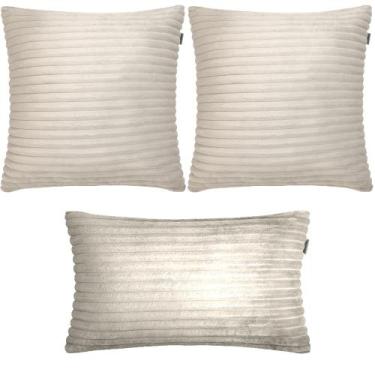 Imagem de Kit 3 Almofadas Composê Flanel Pelúcia Bege - Sua Casa Decor
