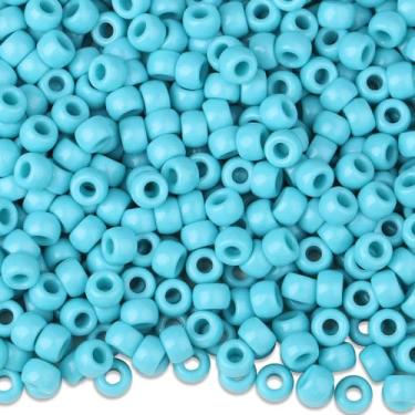 Imagem de NUKAYAI 1000 contas de pônei turquesa 6 x 9 mm, orifício de 4 mm, plástico, redondo, contas soltas para artesanato DIY, fabricação de joias, chaveiros, pulseiras, colares