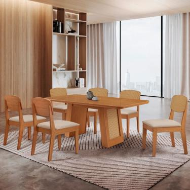Imagem de Mesa Carolina 180 Tampo MDF Canto Copo 6 Cadeiras Copper Premium Moderna Mobilia