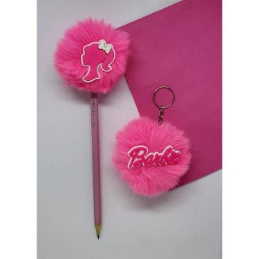Imagem de Lápis de escrever pompom Barbie e chaveiro Dia das crianças lembrancinha presente material escolar papelaria