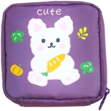 Imagem de Necessaire Feminina Porta Absorvente e Cosméticos – Compacta, Estampa Bichinhos Fofos, Organizador de Bolsa Ideal para Maquiagem, Higiene Pessoal e Viagens (Lílas)