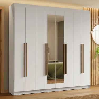 Imagem de Guarda-Roupa Casal 8 Portas Batentes com Espelho Branco/Branco/Rustic Saturno Madesa