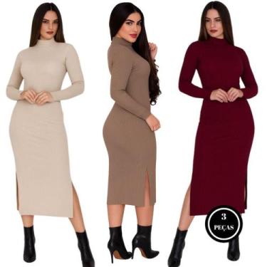 Imagem de KIT 3 Vestido Manga Longa Gola Alta Inverno Midi -c3 KIT 3 PATRÍCIA BE