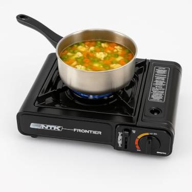 Imagem de Fogareiro Frontier Em Aço Esmaltado Com Ignição Eletrônica Apoio De Panela, Chama Regulável, Dispensa Uso De Fósforos, Ideal Para Uso Diário, Camping, Trilha Ou Viagens, Prático E Econômico