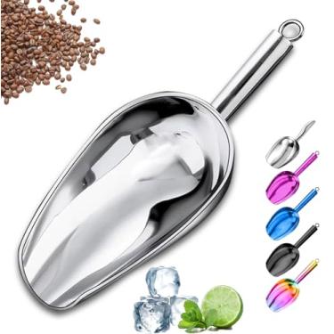 Imagem de scopbinsa Pá de Gelo de Metal 8 Oz, Pequena Pá de Gelo de Aço Inoxidável para Máquina de Gelo, Balde de Gelo, Cozinha, Freezer, Bar, Festa, Casamento, Multiuso para Pá de Pipoca, P (8 Onças, Prata)