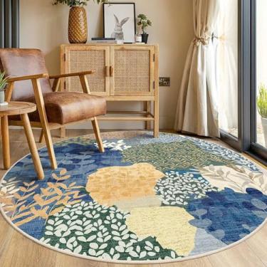 Imagem de DEXDE Tapete redondo de 1,5 m lavável tapete circular antiderrapante de pelo baixo boho floral grande tapete circular para quarto, banheiro, entrada, quarto de crianças, escritório, sala de jantar