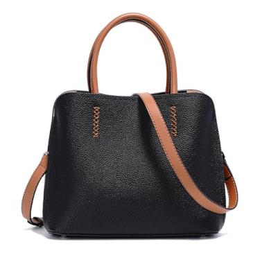 Imagem de Bolsa feminina de couro legítimo, bolsa de mão de designer, Preto