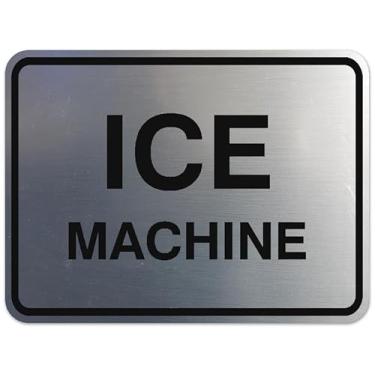 Imagem de Signs ByLITA Placa de máquina de gelo emoldurada clássica - fácil instalação | Placa de parede ou porta durável (prata escovada) - pequena